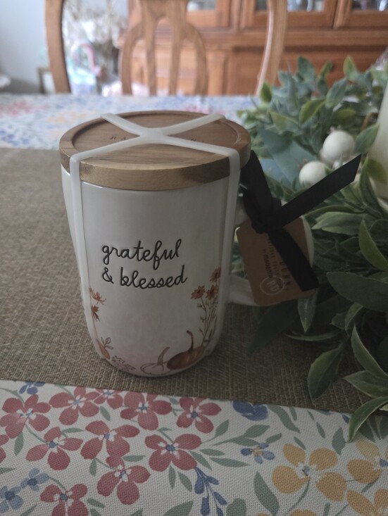 Rae Dunn Other - Rae Dunn White Ceramic 'grateful & blessed' Mug with Wood Lid